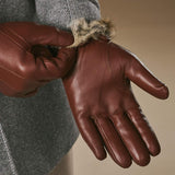 Ezra (brown) - Lambskin leather gloves with warm rabbit fur lining and touchscreen feature - Leather Gloves Online - Flyclothing LLC