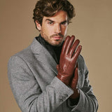 Ezra (brown) - Lambskin leather gloves with warm rabbit fur lining and touchscreen feature - Leather Gloves Online - Flyclothing LLC