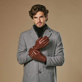 Ezra (brown) - Lambskin leather gloves with warm rabbit fur lining and touchscreen feature - Leather Gloves Online - Flyclothing LLC