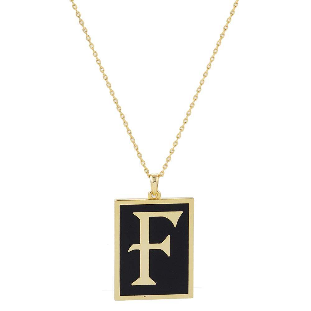 Gold Dipped Enamel Rectangle Monogram Pendant Necklace - Madeline Love - Flyclothing LLC