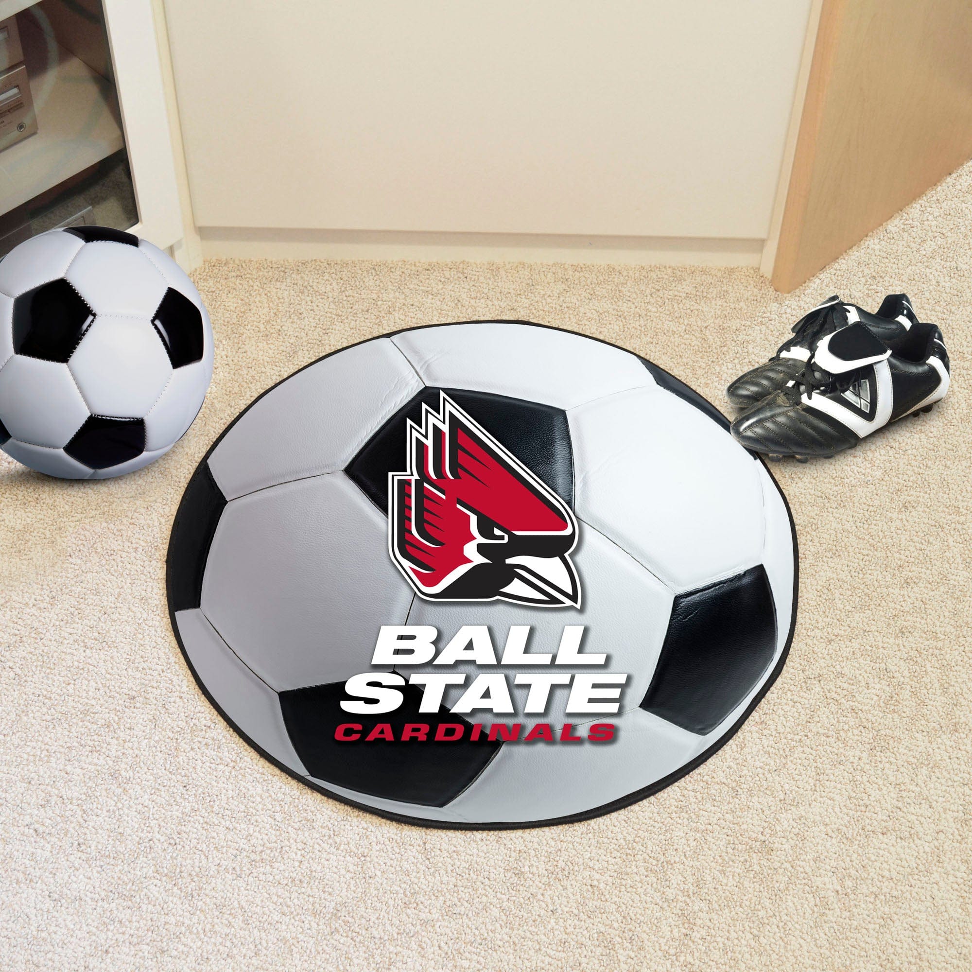 Ball State Cardinals Soccer Ball Rug - 27in. Diameter - Ball State