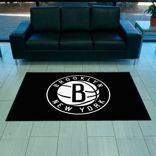 Brooklyn Nets 4X6 High-Traffic Mat with Durable Rubber Backing - Landscape Orientation - Brooklyn Nets