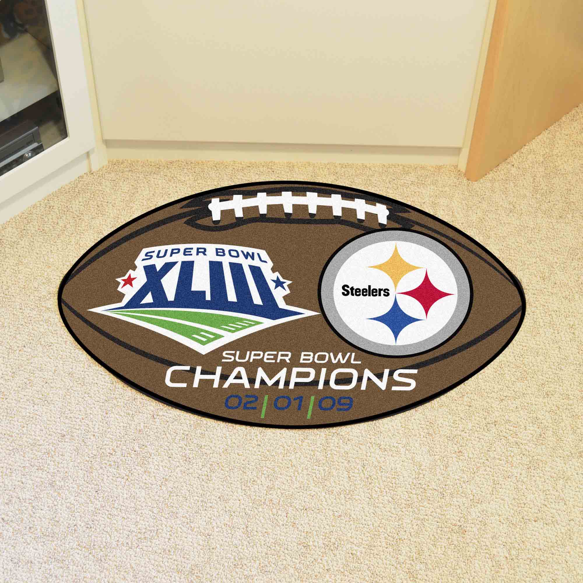 Pittsburgh Steelers Football Rug - 20.5in. x 32.5in., 2009 Super Bowl XLIII Champions - Pittsburgh Steelers