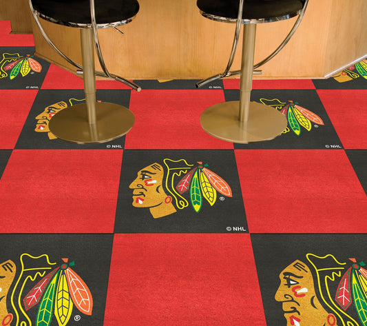 Chicago Blackhawks Team Carpet Tiles - 45 Sq Ft. - Chicago Blackhawks