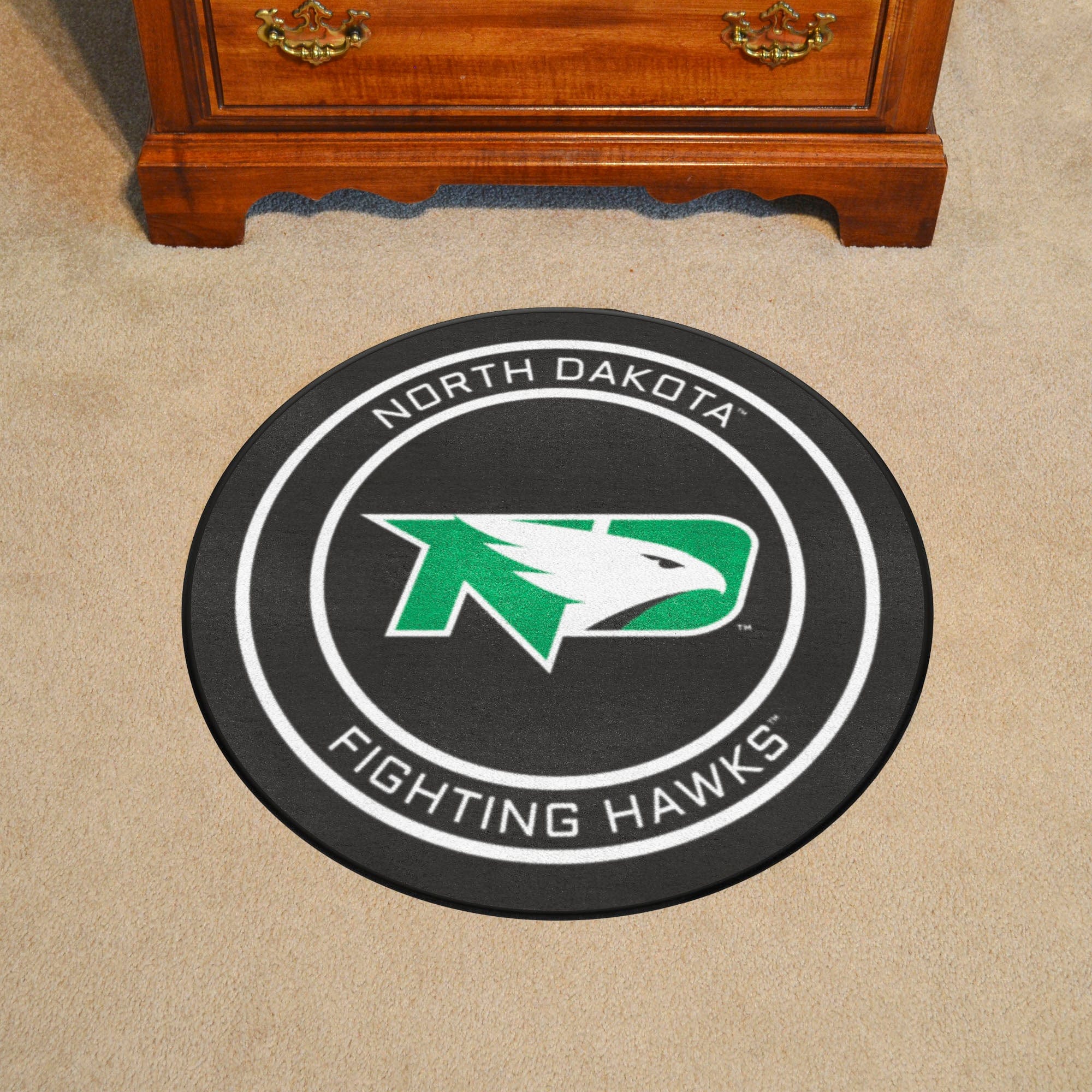 North Dakota Fighting Hawks Hockey Puck Rug - 27in. Diameter - North Dakota