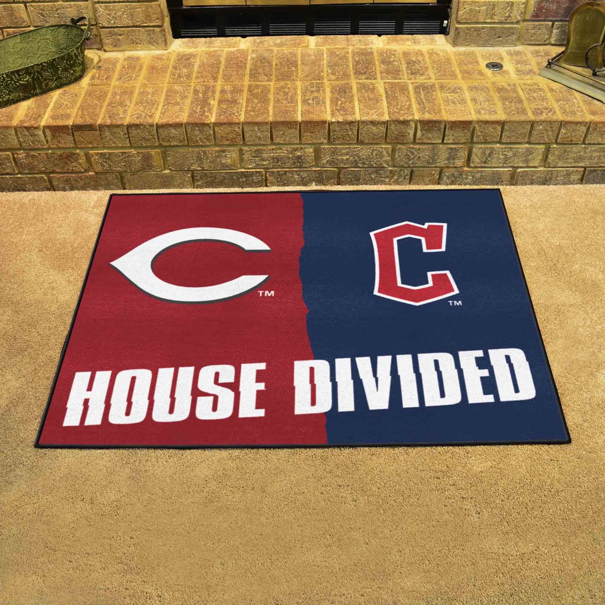 MLB House Divided - Reds / Guardians House Divided House Divided Rug - 34 in. x 42.5 in. - MLB House Divided - Reds / Guardians