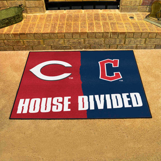 MLB House Divided - Reds / Guardians House Divided House Divided Rug - 34 in. x 42.5 in. - MLB House Divided - Reds / Guardians