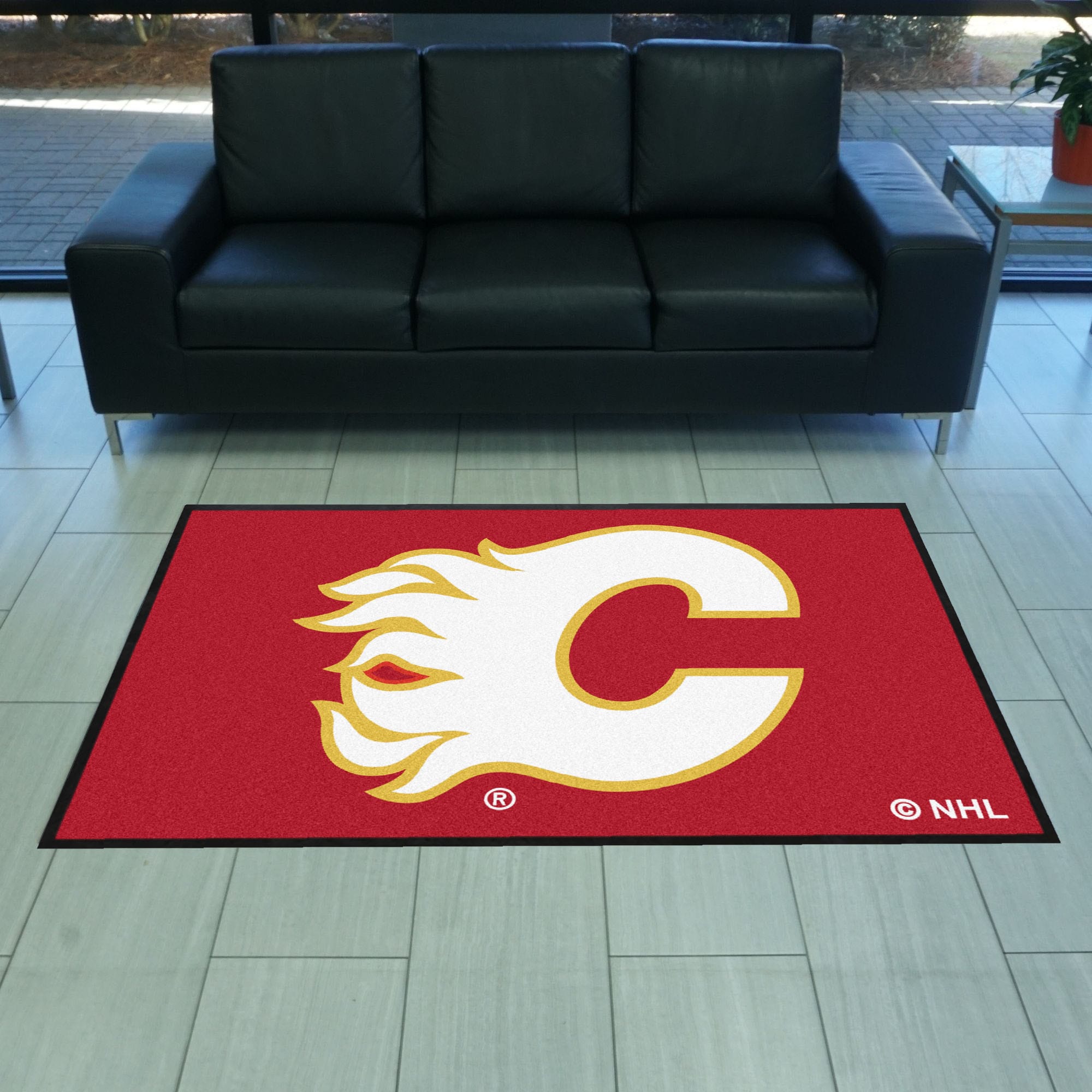 Calgary Flames 4X6 High-Traffic Mat with Durable Rubber Backing - Landscape Orientation - Calgary Flames