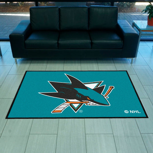 San Jose Sharks 4X6 High-Traffic Mat with Durable Rubber Backing - Landscape Orientation - San Jose Sharks
