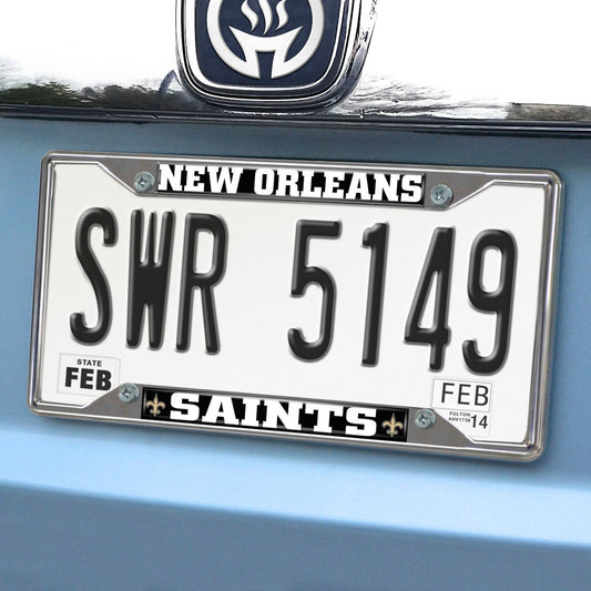 New Orleans Saints Chrome Metal License Plate Frame, 6.25in x 12.25in - New Orleans Saints