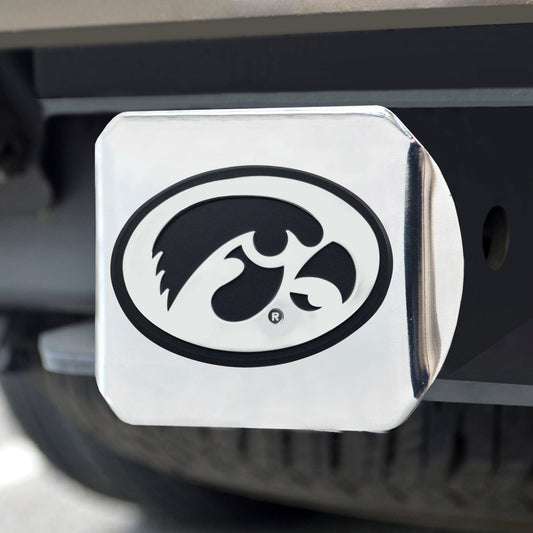 Iowa Hawkeyes Chrome Metal Hitch Cover with Chrome Metal 3D Emblem - Iowa