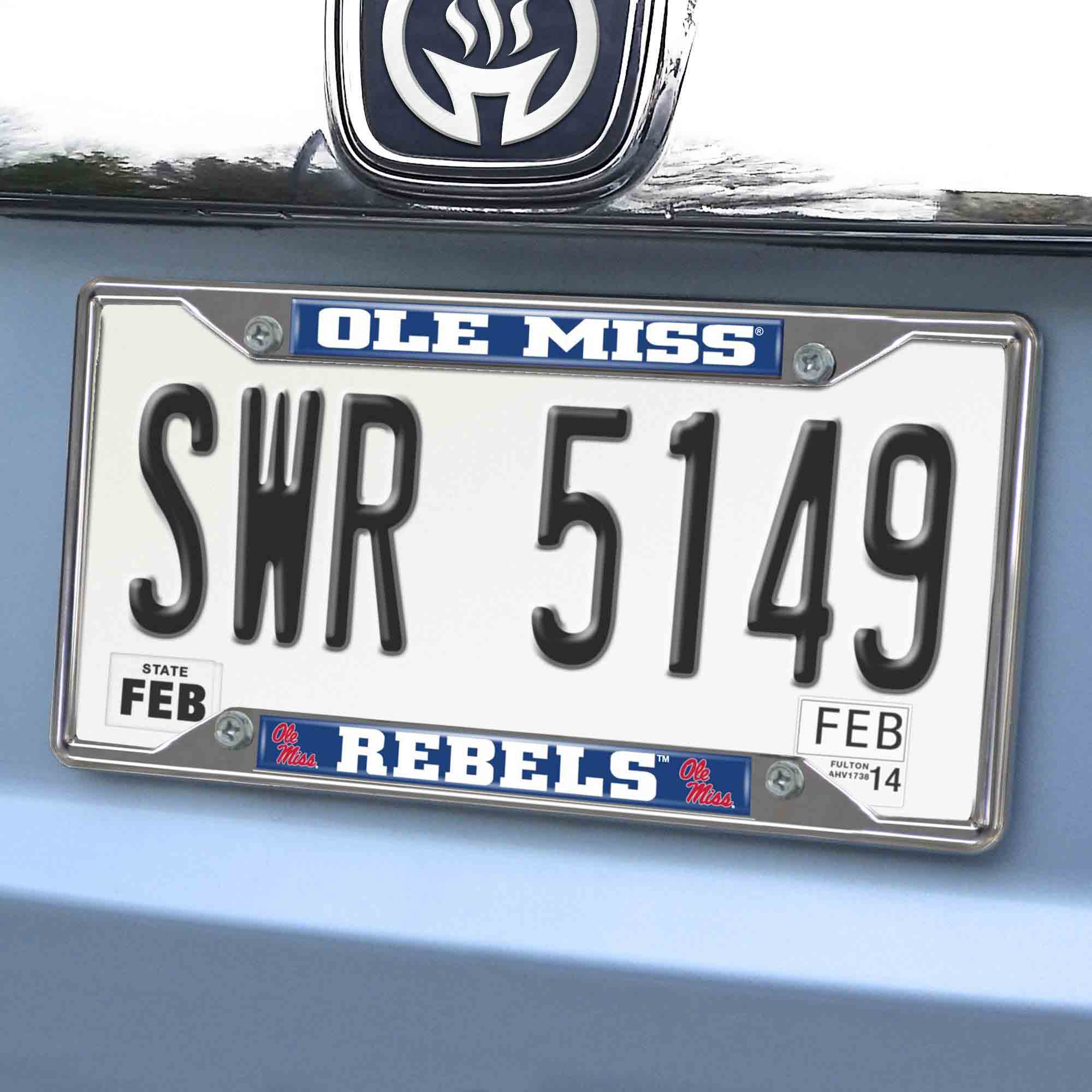 Ole Miss Rebels Chrome Metal License Plate Frame, 6.25in x 12.25in - Ole Miss