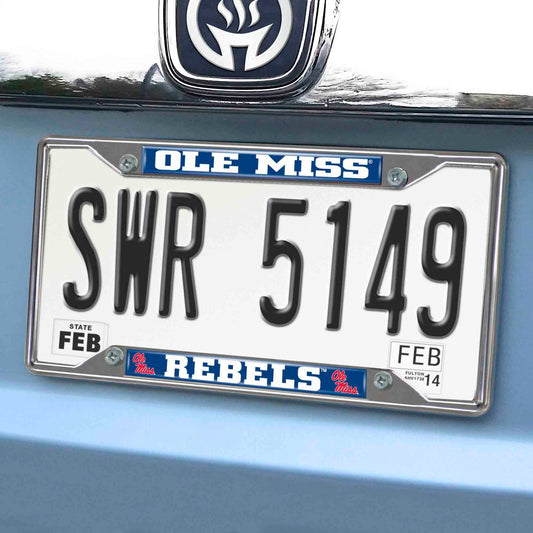 Ole Miss Rebels Chrome Metal License Plate Frame, 6.25in x 12.25in - Ole Miss