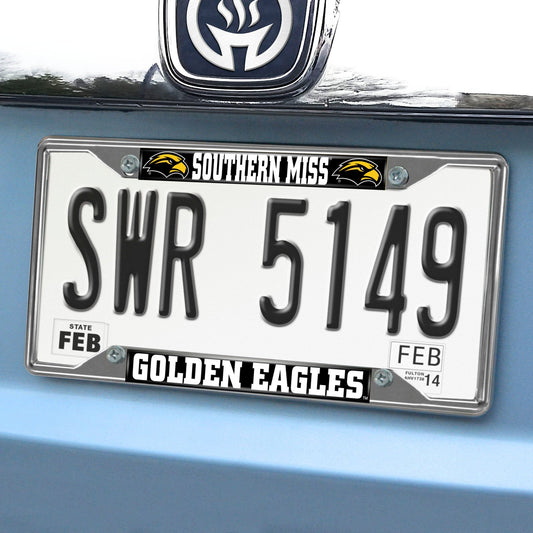 Southern Miss Golden Eagles Chrome Metal License Plate Frame, 6.25in x 12.25in
