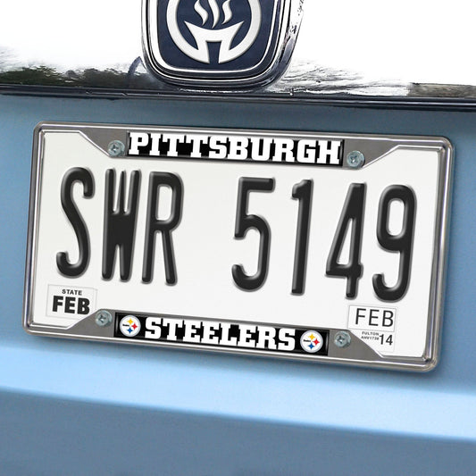 Pittsburgh Steelers Chrome Metal License Plate Frame, 6.25in x 12.25in - Pittsburgh Steelers