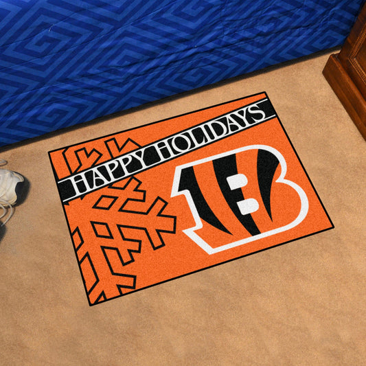 Cincinnati Bengals Starter Mat Accent Rug - 19in. x 30in. Happy Holidays Starter Mat - Cincinnati Bengals