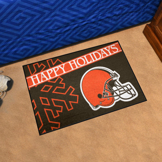 Cleveland Browns Starter Mat Accent Rug - 19in. x 30in. Happy Holidays Starter Mat - Cleveland Browns