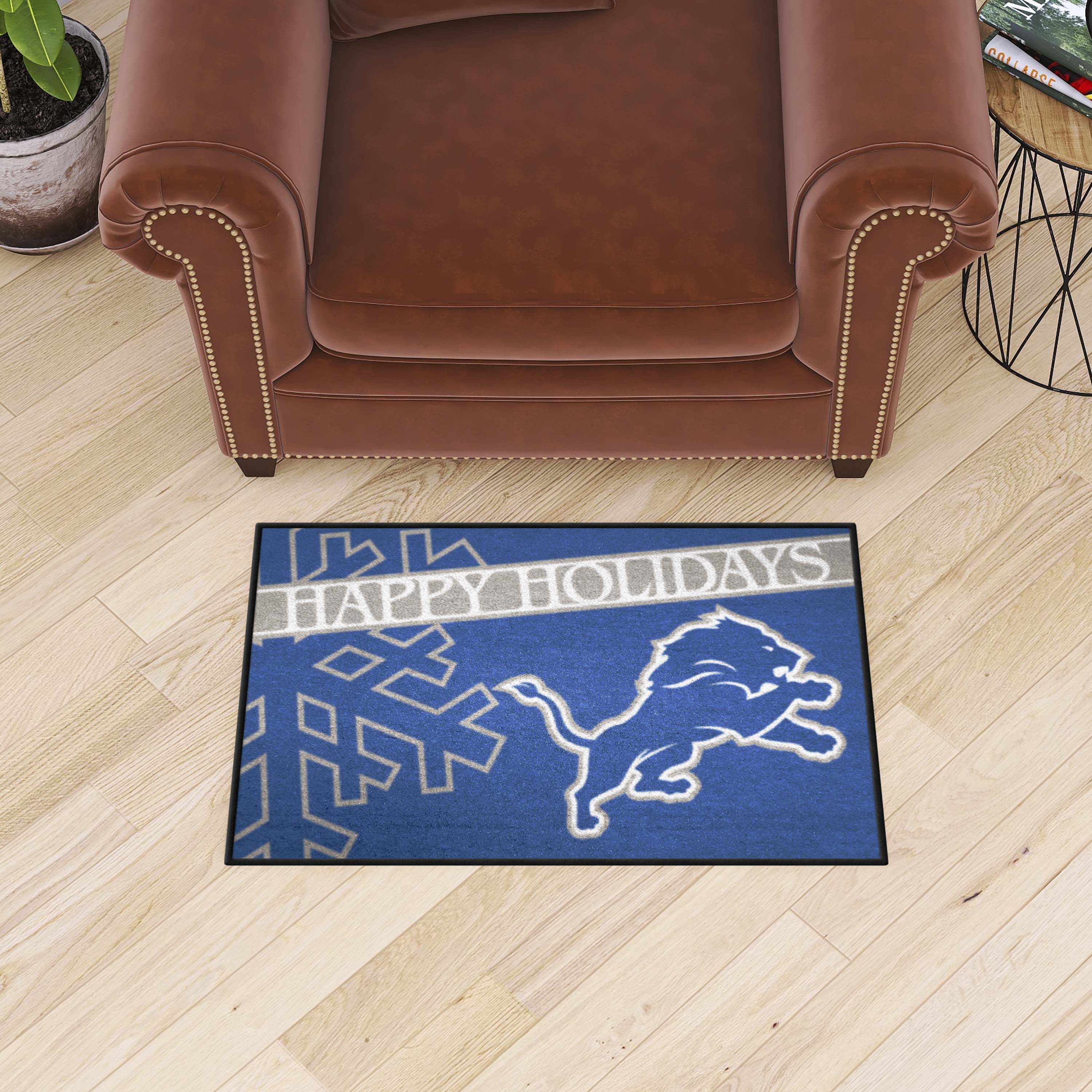 Detroit Lions Starter Mat Accent Rug - 19in. x 30in. Happy Holidays Starter Mat - Detroit Lions