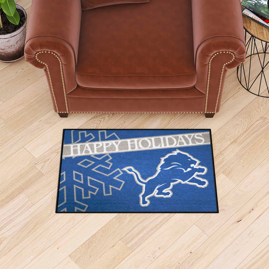Detroit Lions Starter Mat Accent Rug - 19in. x 30in. Happy Holidays Starter Mat - Detroit Lions