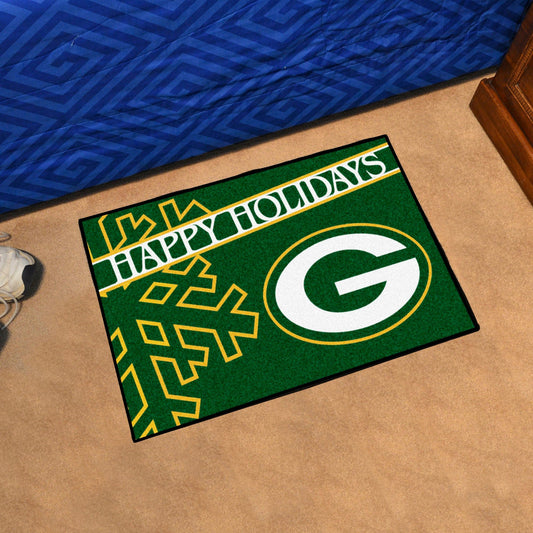 Green Bay Packers Starter Mat Accent Rug - 19in. x 30in. Happy Holidays Starter Mat - Green Bay Packers