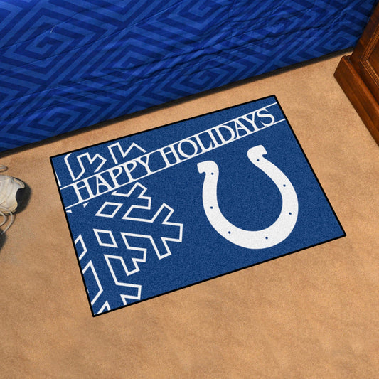 Indianapolis Colts Starter Mat Accent Rug - 19in. x 30in. Happy Holidays Starter Mat - Indianapolis Colts