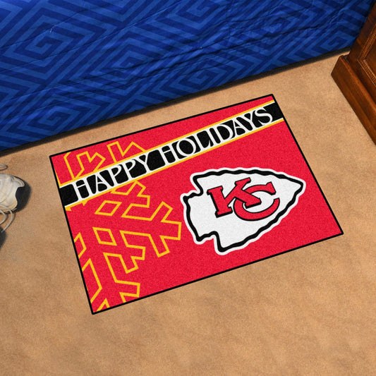 Kansas City Chiefs Starter Mat Accent Rug - 19in. x 30in. Happy Holidays Starter Mat - Kansas City Chiefs