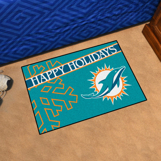 Miami Dolphins Starter Mat Accent Rug - 19in. x 30in. Happy Holidays Starter Mat - Miami Dolphins