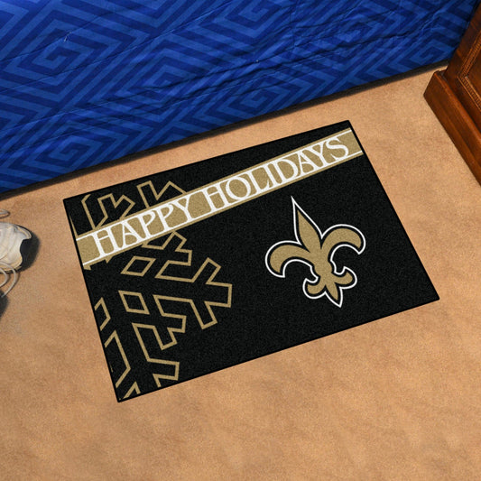 New Orleans Saints Starter Mat Accent Rug - 19in. x 30in. Happy Holidays Starter Mat - New Orleans Saints