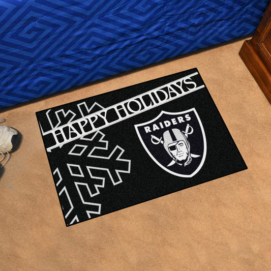Las Vegas Raiders Starter Mat Accent Rug - 19in. x 30in. Happy Holidays Starter Mat - Las Vegas Raiders
