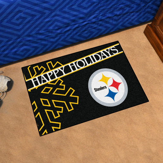 Pittsburgh Steelers Starter Mat Accent Rug - 19in. x 30in. Happy Holidays Starter Mat - Pittsburgh Steelers