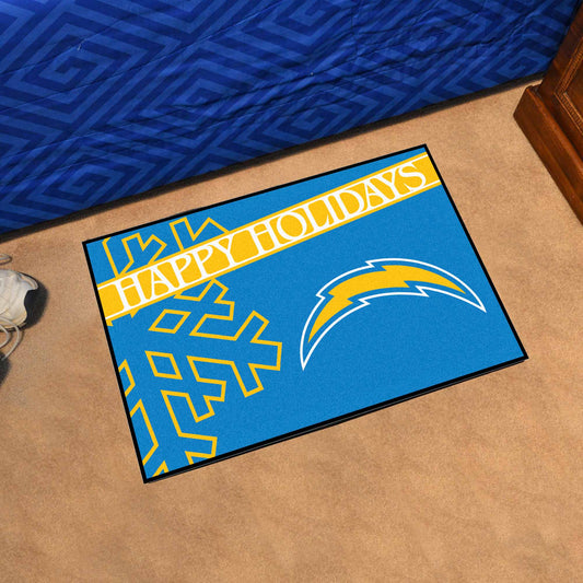 Los Angeles Chargers Starter Mat Accent Rug - 19in. x 30in. Happy Holidays Starter Mat - Los Angeles Chargers