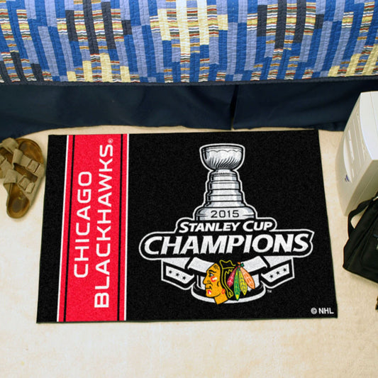 Chicago Blackhawks Starter Mat Accent Rug - 19in. x 30in., 2015 NHL Stanley Cup Champions - Chicago Blackhawks