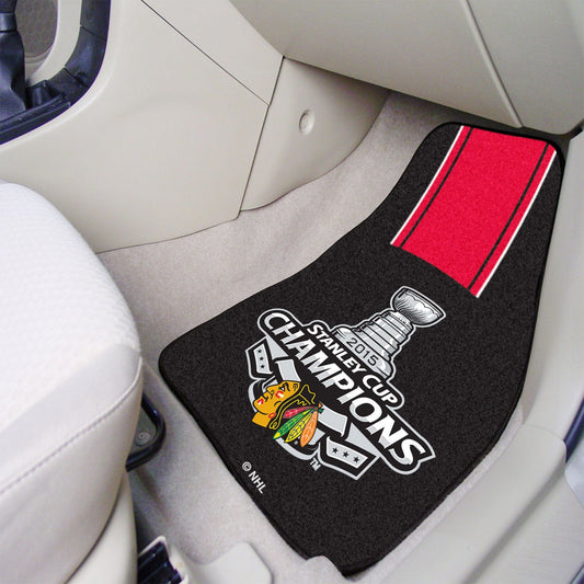 Chicago Blackhawks Front Carpet Car Mat Set - 2 Pieces, 2015 NHL Stanley Cup Champions - Chicago Blackhawks