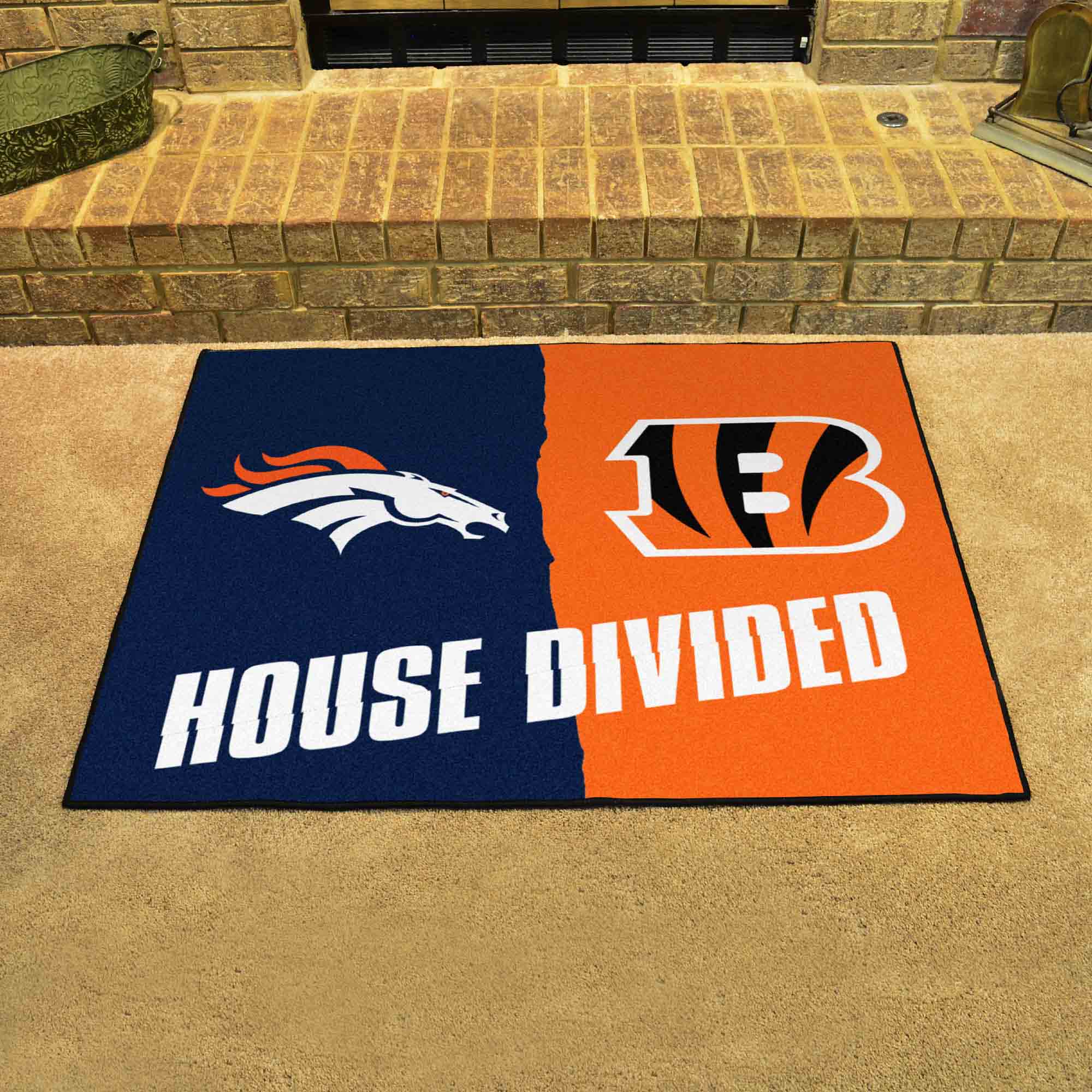 NFL House Divided - Broncos / Bengals House Divided Rug - 34 in. x 42.5 in. - NFL House Divided - Broncos / Bengals