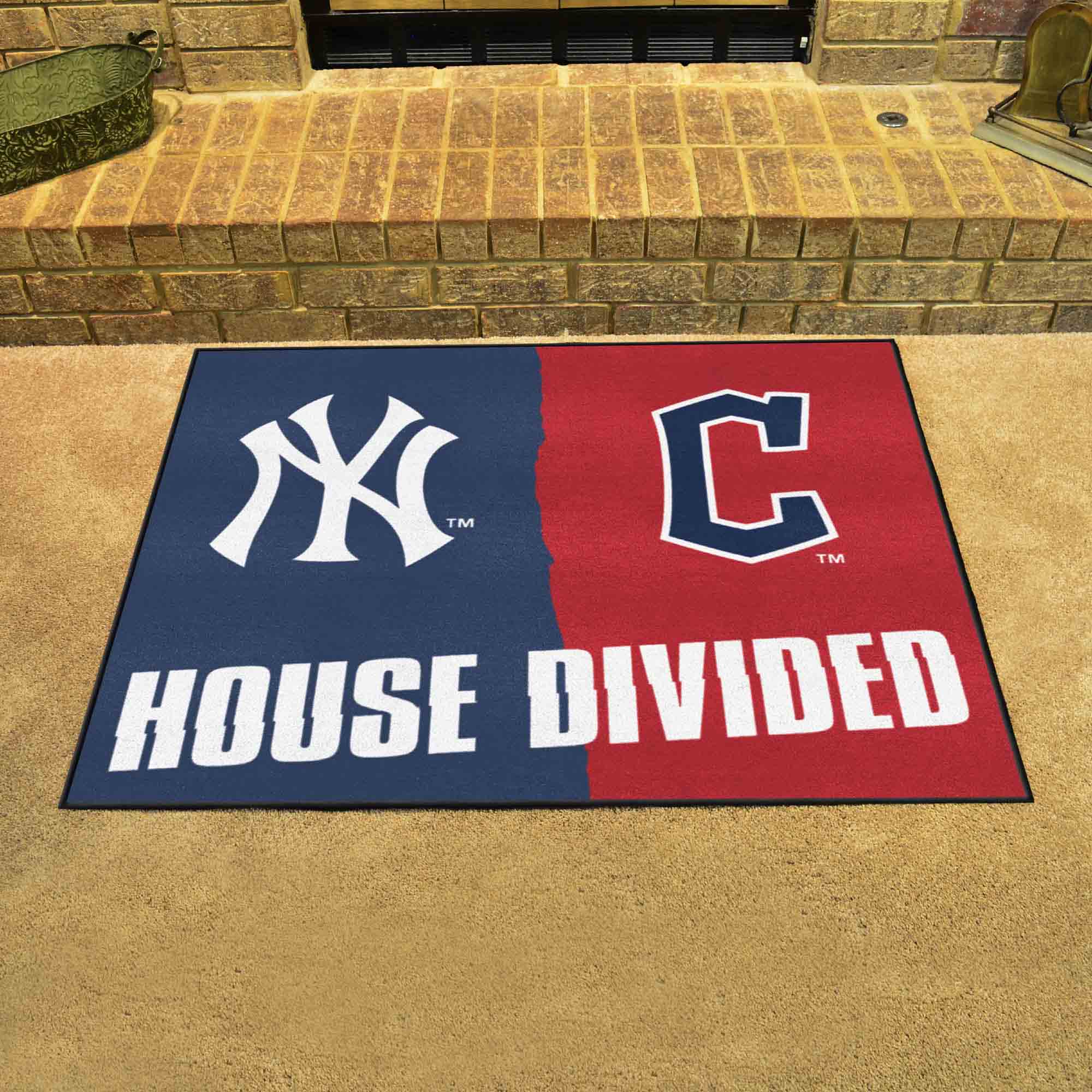 MLB House Divided - Yankees / Guardians House Divided House Divided Rug - 34 in. x 42.5 in. - MLB House Divided - Yankees / Guardians