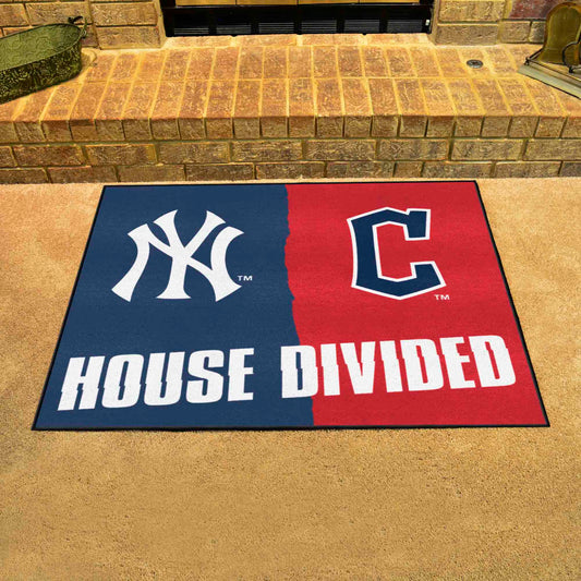 MLB House Divided - Yankees / Guardians House Divided House Divided Rug - 34 in. x 42.5 in. - MLB House Divided - Yankees / Guardians
