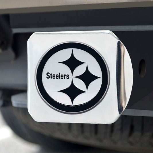 Pittsburgh Steelers Chrome Metal Hitch Cover with Chrome Metal 3D Emblem - Pittsburgh Steelers
