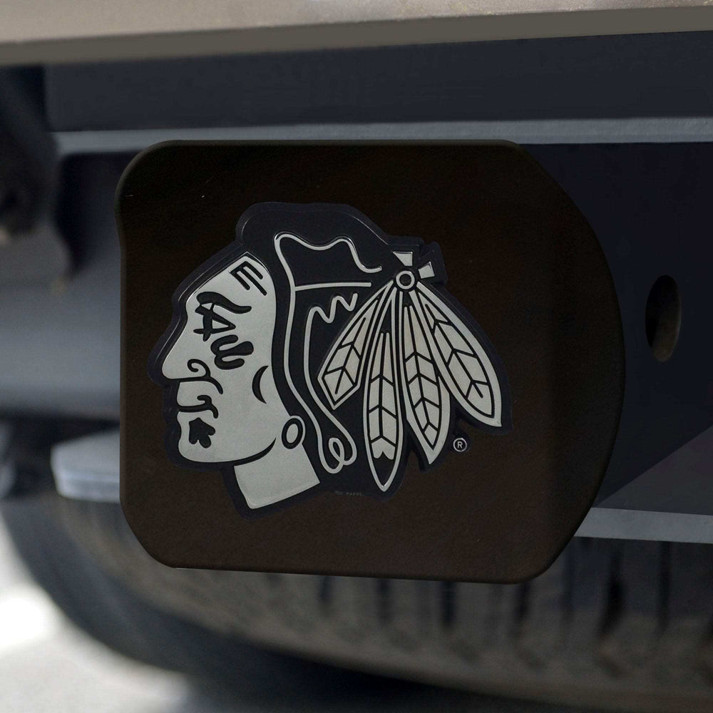Chicago Blackhawks Black Metal Hitch Cover with Metal Chrome 3D Emblem - Chicago Blackhawks - Flyclothing LLC