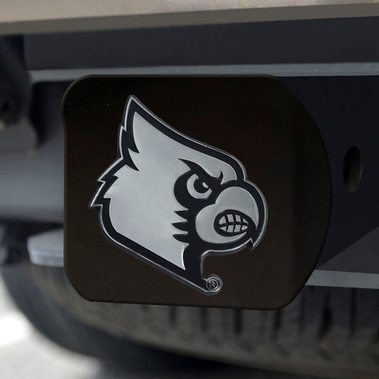 Louisville Cardinals Black Metal Hitch Cover with Metal Chrome 3D Emblem - Louisville