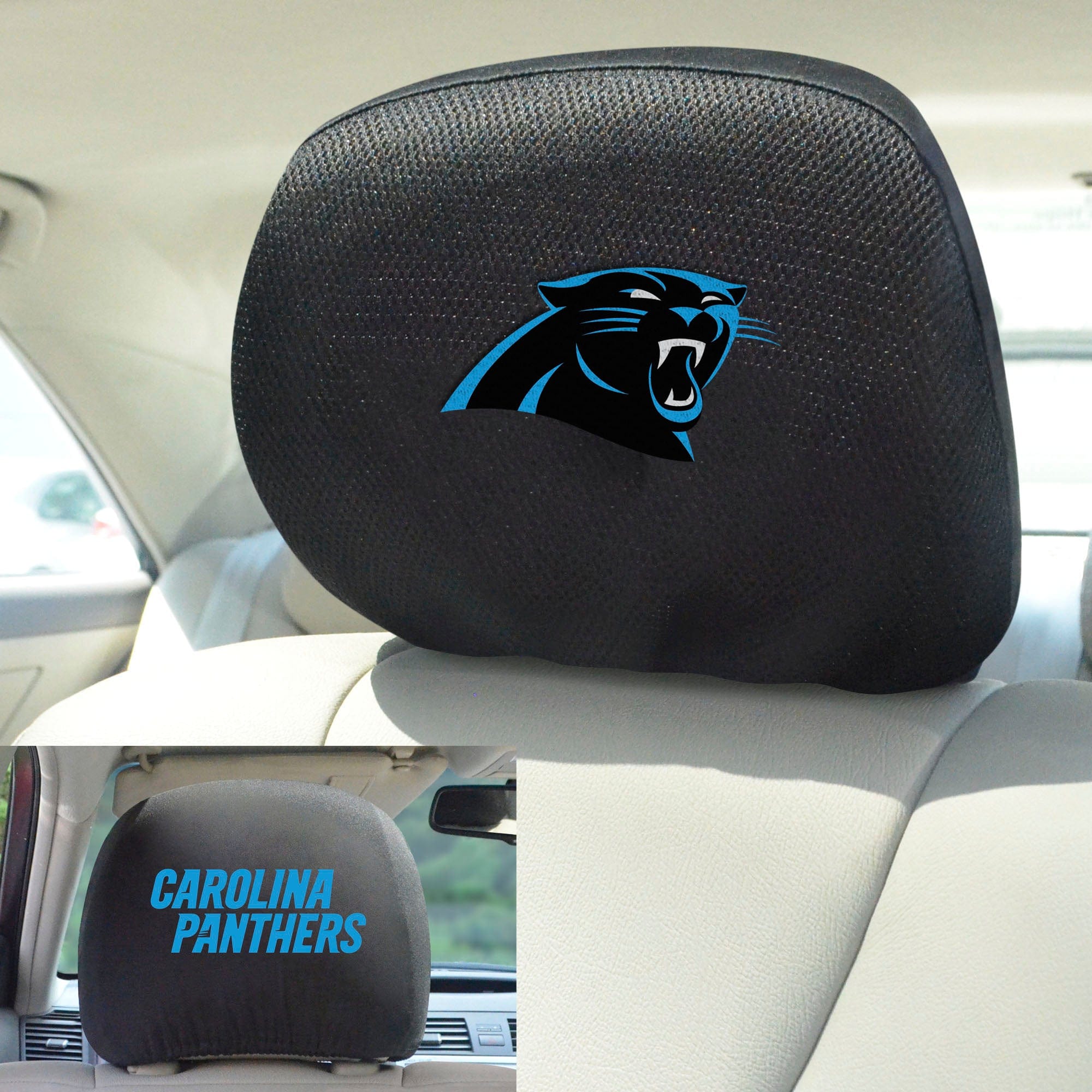 Carolina Panthers Embroidered Head Rest Cover Set - 2 Pieces - Carolina Panthers