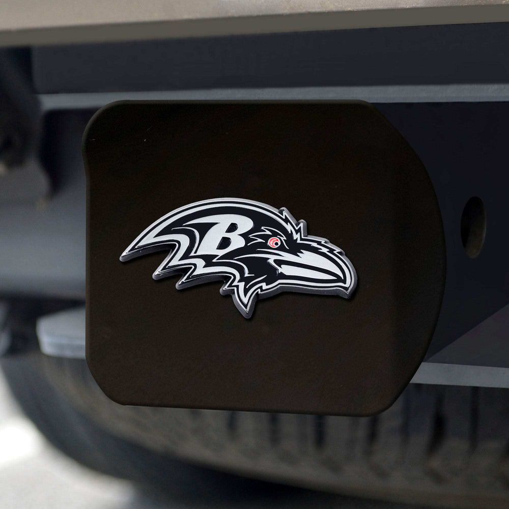 Baltimore Ravens Black Metal Hitch Cover with Metal Chrome 3D Emblem - Baltimore Ravens - Flyclothing LLC