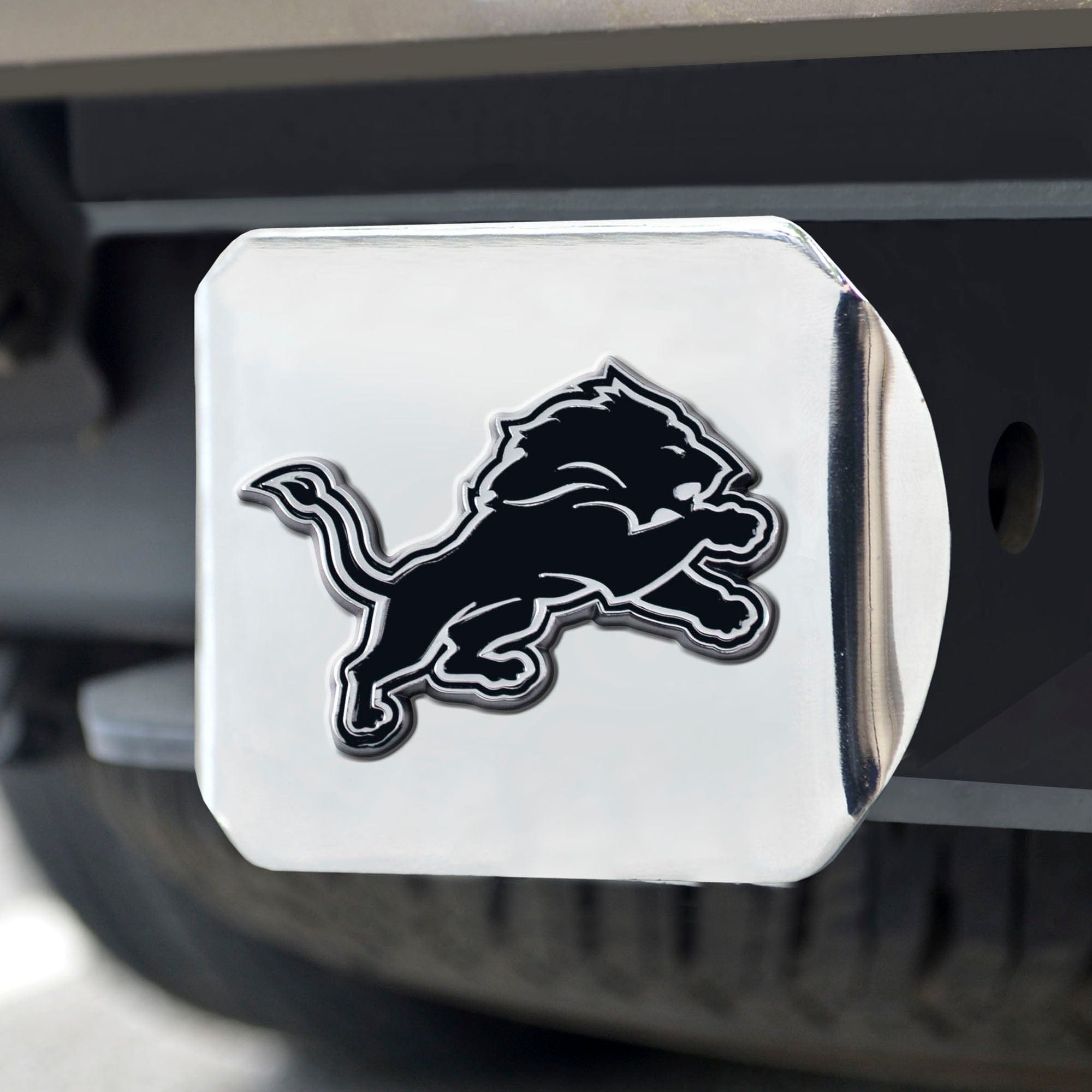 Detroit Lions Chrome Metal Hitch Cover with Chrome Metal 3D Emblem - Detroit Lions