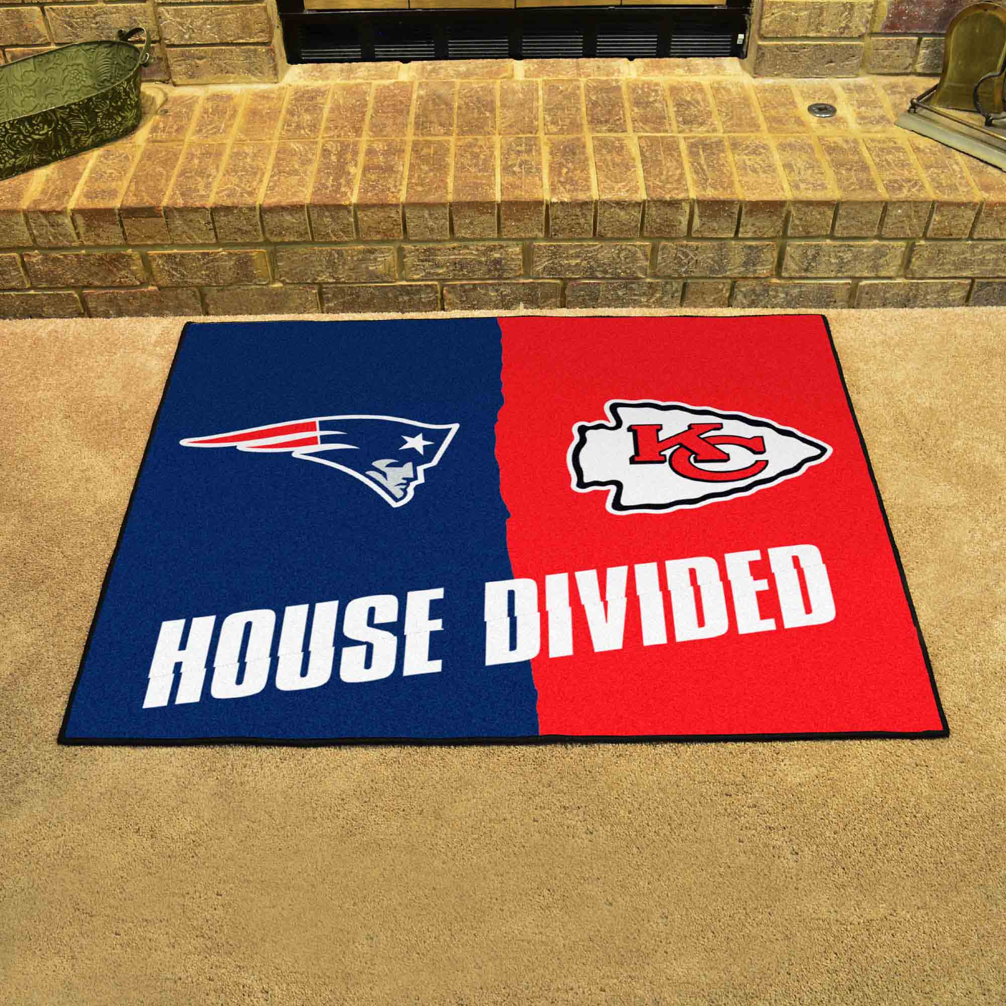 NFL House Divided - Patriots / chiefs House Divided Rug - 34 in. x 42.5 in. - NFL House Divided - Patriots / Chiefs
