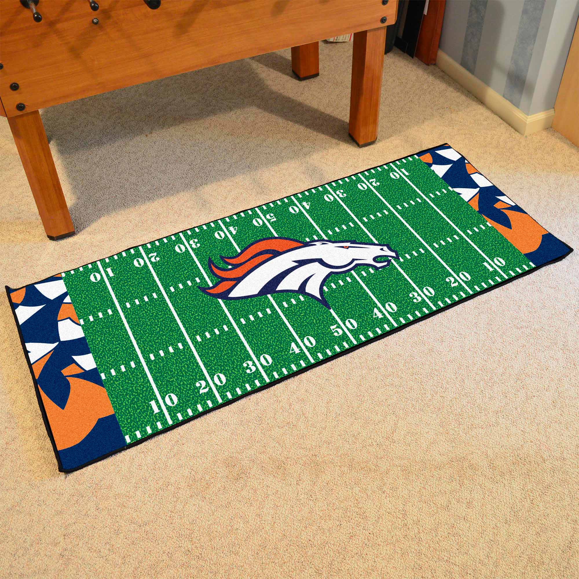 Denver Broncos Football Field Runner Mat - 30in. x 72in. XFIT Design - Denver Broncos