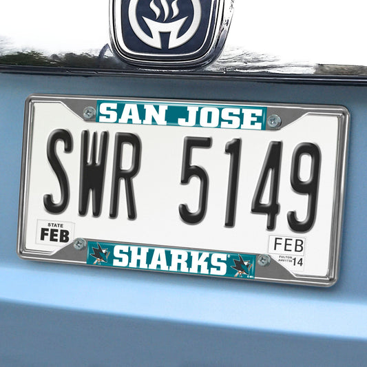 San Jose Sharks Chrome Metal License Plate Frame, 6.25in x 12.25in - San Jose Sharks