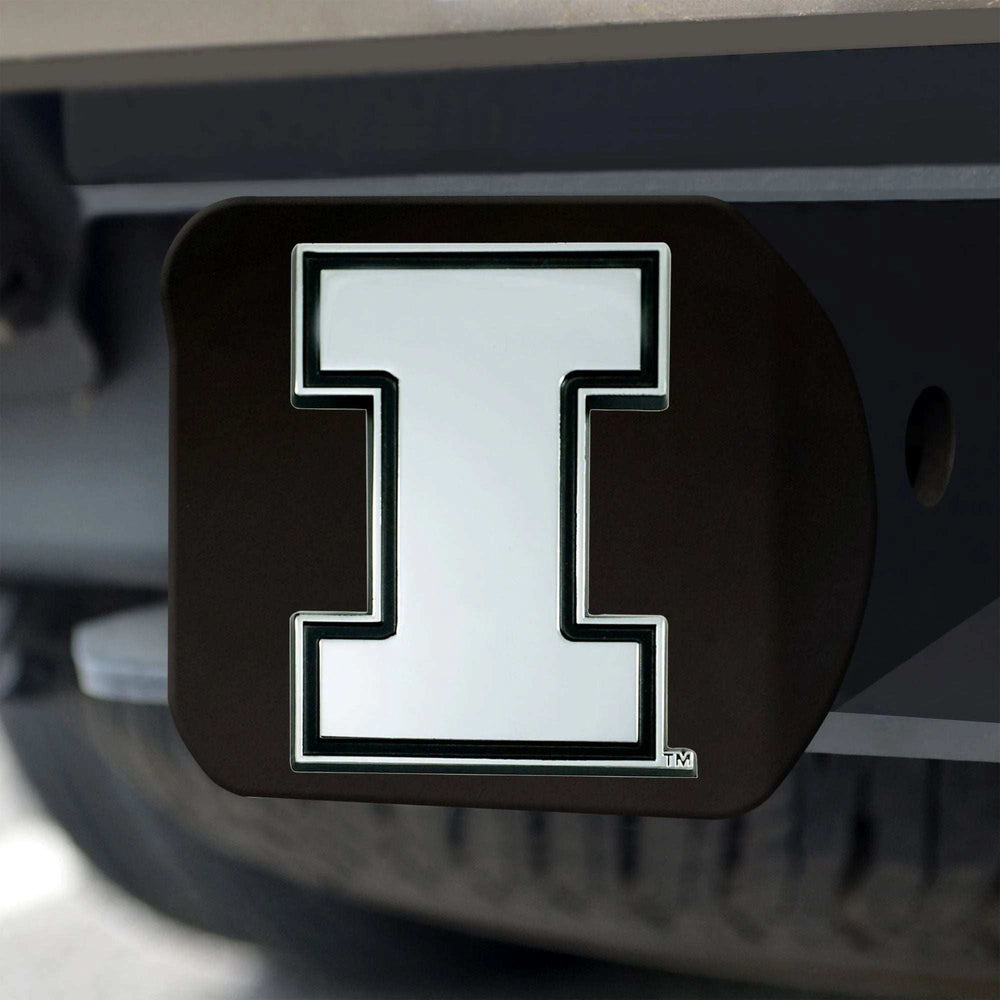 Illinois Illini Black Metal Hitch Cover with Metal Chrome 3D Emblem - Illinois - Flyclothing LLC