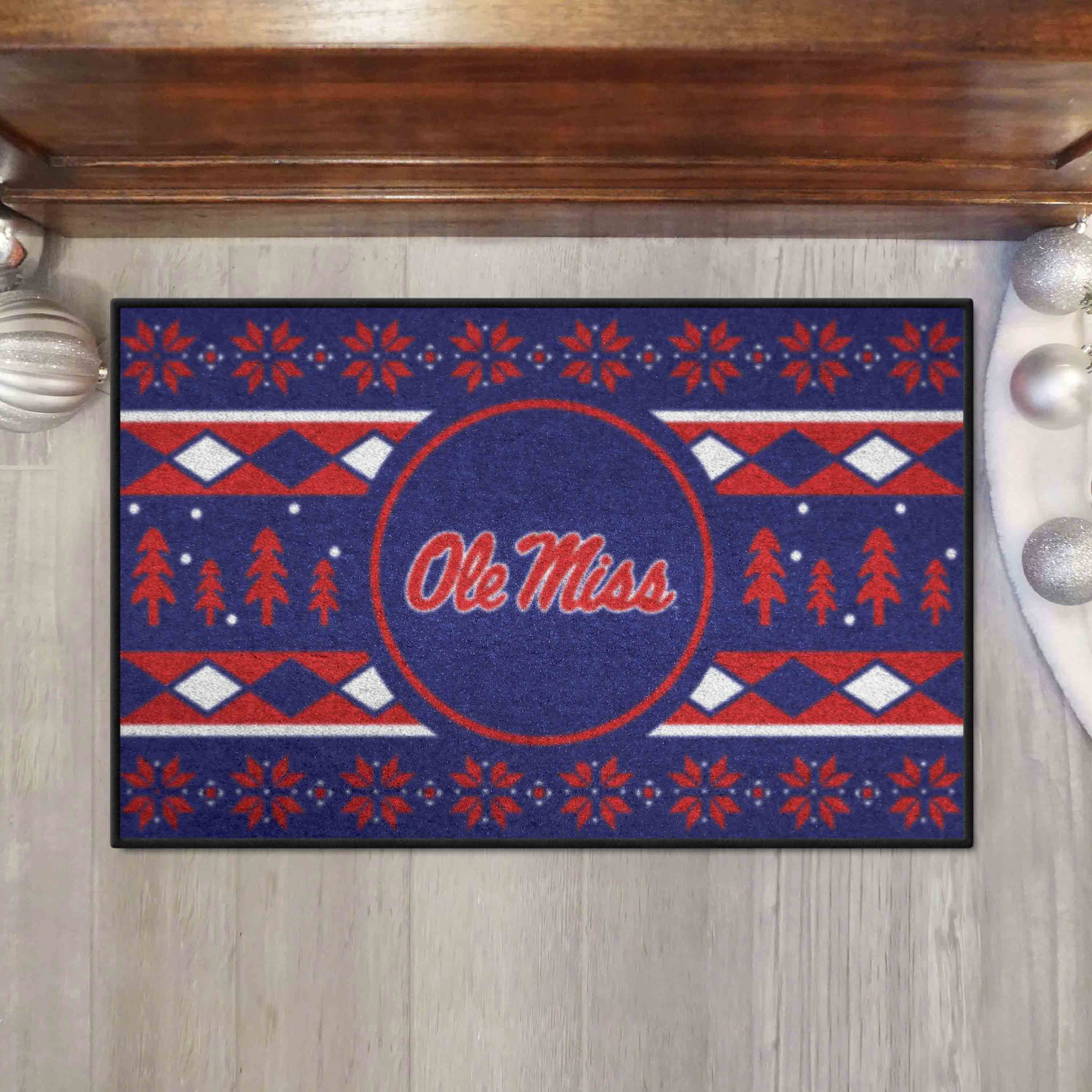 Ole Miss Rebels Holiday Sweater Starter Mat Accent Rug - 19in. x 30in. - Ole Miss