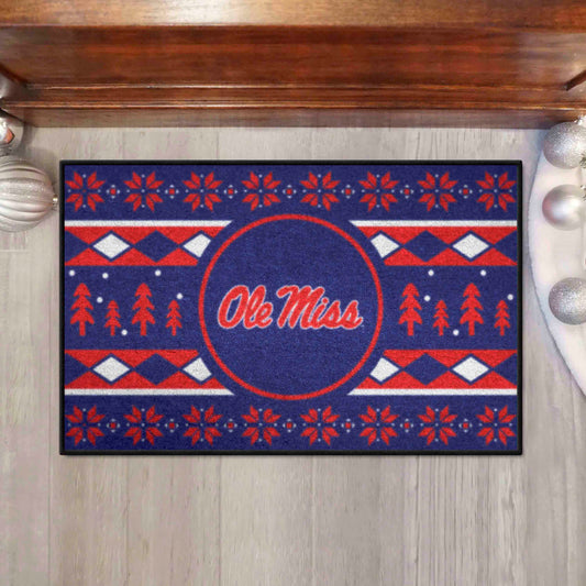 Ole Miss Rebels Holiday Sweater Starter Mat Accent Rug - 19in. x 30in. - Ole Miss
