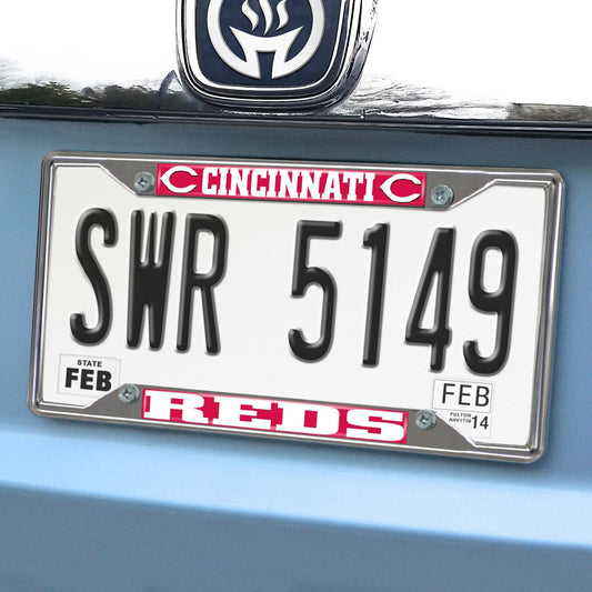 Cincinnati Reds Chrome Metal License Plate Frame, 6.25in x 12.25in - Cincinnati Reds