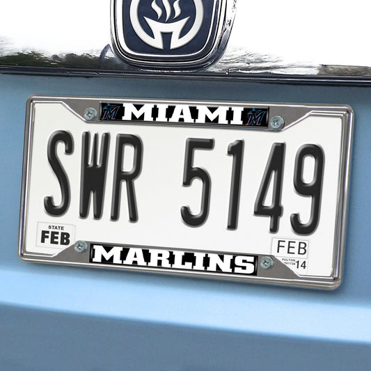 Miami Marlins Chrome Metal License Plate Frame, 6.25in x 12.25in - Miami Marlins